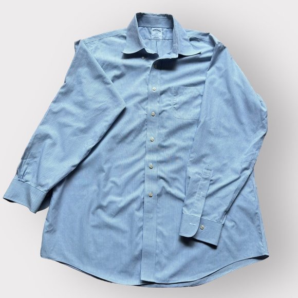 Brooks Brothers Men's 17 4/5 Regent Blue White Stripes Long Sleeve Button Down - Picture 1 of 9